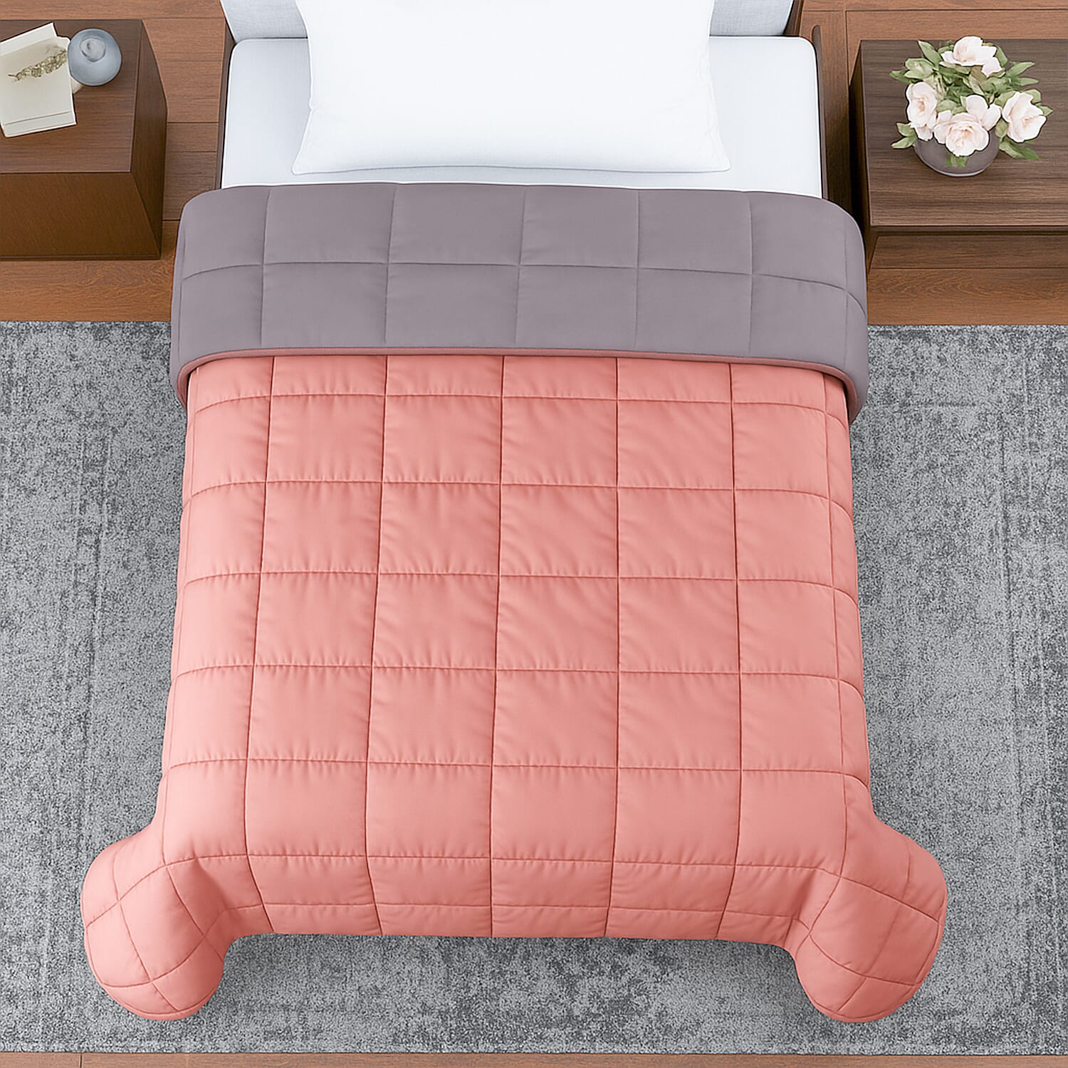 Hush Haven 7-Layer Weighted Reversible Blanket (150x200cm) - Pink - Grey