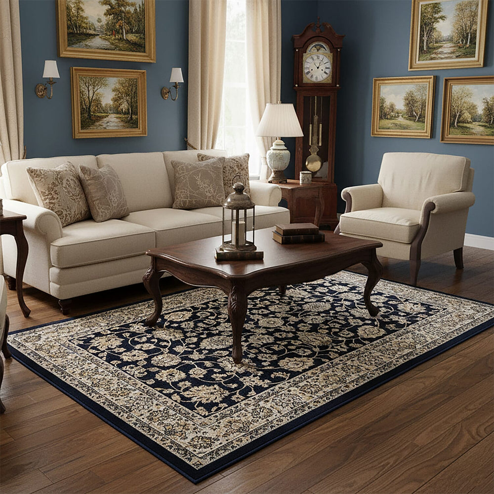 ONE TIME OFFER - Hush Haven Traditional Ornate Pattern Pile Rug (180x120 Cm) - Blue