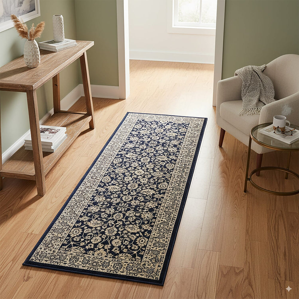 Hush Haven Patterned Rug and Door Mat (Size 66x1 cm) - Blue