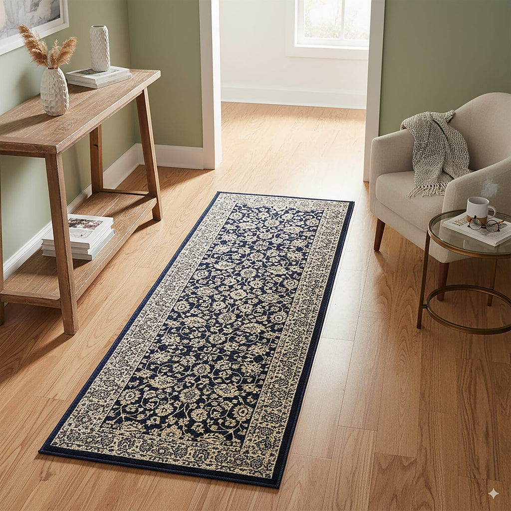 Hush Haven Patterned Rug and Door Mat (Size 66x1 cm) - Blue