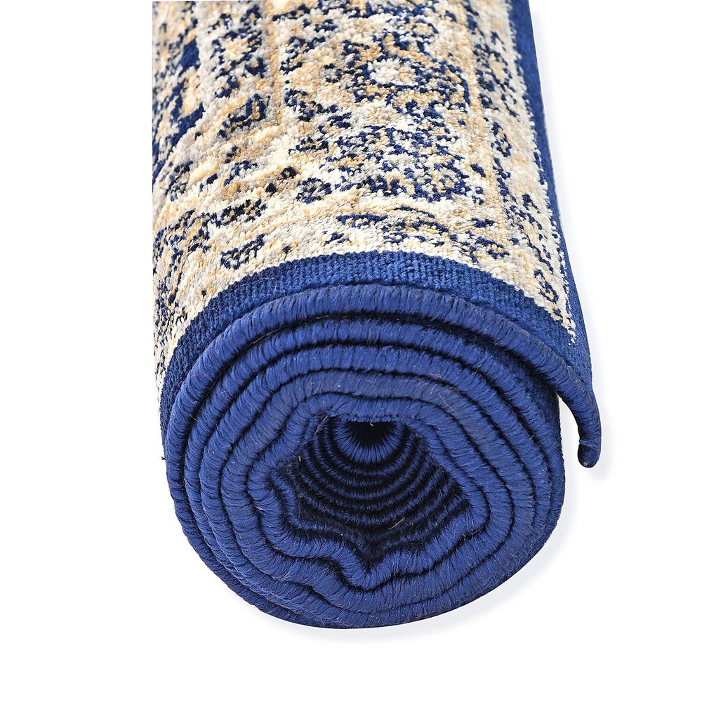 Hush Haven Patterned Rug and Door Mat (Size 66x1 cm) - Blue