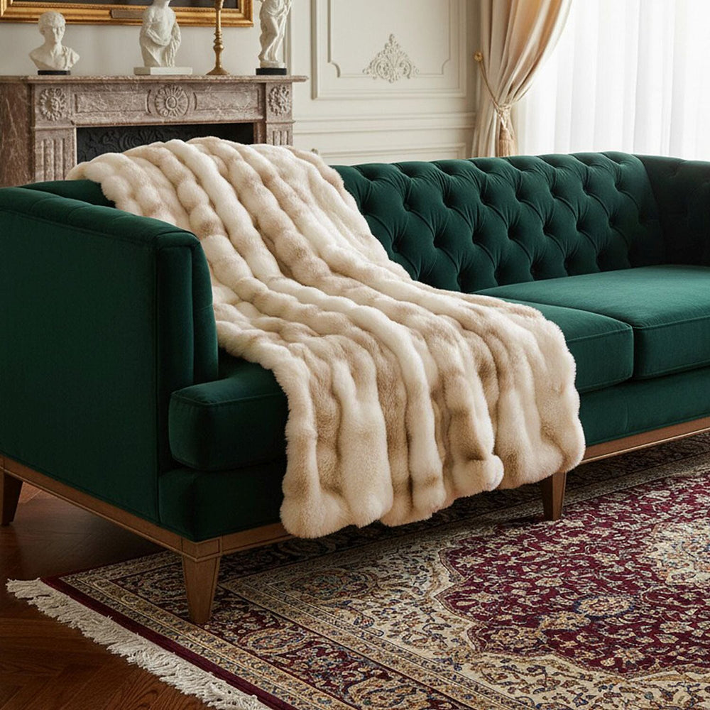 SIGNATURE LUXE SUPERSOFT BLANKET - HUSH HAVEN Double Layer 800 GSM Bubble Pattern Ultra soft Faux Fur Blanket (200 x 150 cm) - Warm Beige