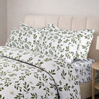 Hush Haven 6-Piece Floral Digital Print Duvet Set - inc. Reversible Quilt Cover, Fitted Sheet, 2 Housewife Pillowcases and 2 Oxford Pillowcases (200 x 200cm) - Green - White