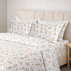 Hush Haven 6-Piece Floral Digital Print Duvet Set - inc. Reversible Quilt Cover, Fitted Sheet, 2 Housewife Pillowcases and 2 Oxford Pillowcases (200 x 200cm) - White - Porange