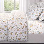 Hush Haven 6-Piece Floral Digital Print Duvet Set - inc. Reversible Quilt Cover, Fitted Sheet, 2 Housewife Pillowcases and 2 Oxford Pillowcases (200 x 200cm) - White - Porange