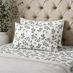 Hush Haven 6-Piece Floral Digital Print Duvet Set - inc. Reversible Quilt Cover, Fitted Sheet, 2 Housewife Pillowcases and 2 Oxford Pillowcases (225 x 220cm) - Green - White