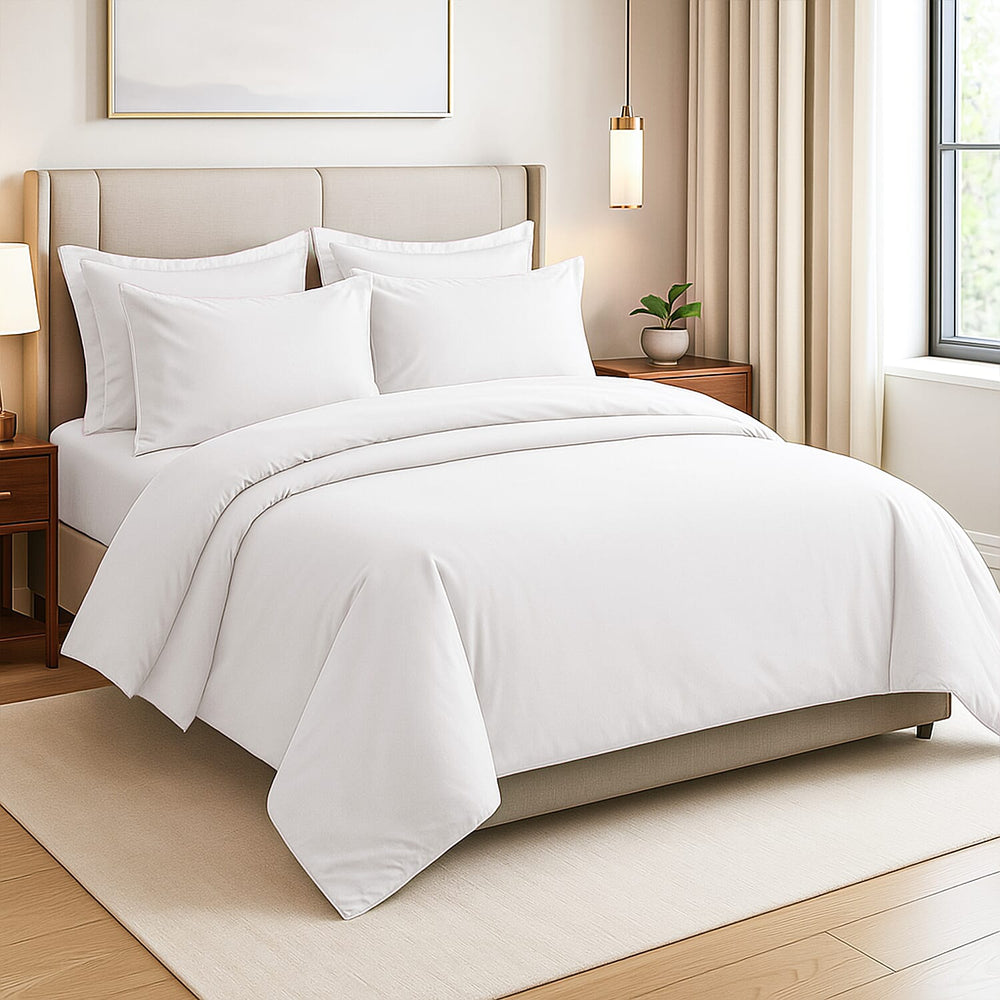 Hush Haven Set of 6 Cotton Solid Colour Duvet Cover Set- 2 Pillowcases, 1 Duvet Cover - 1 Fitted Sheet (Size 200x200cm) - Off White