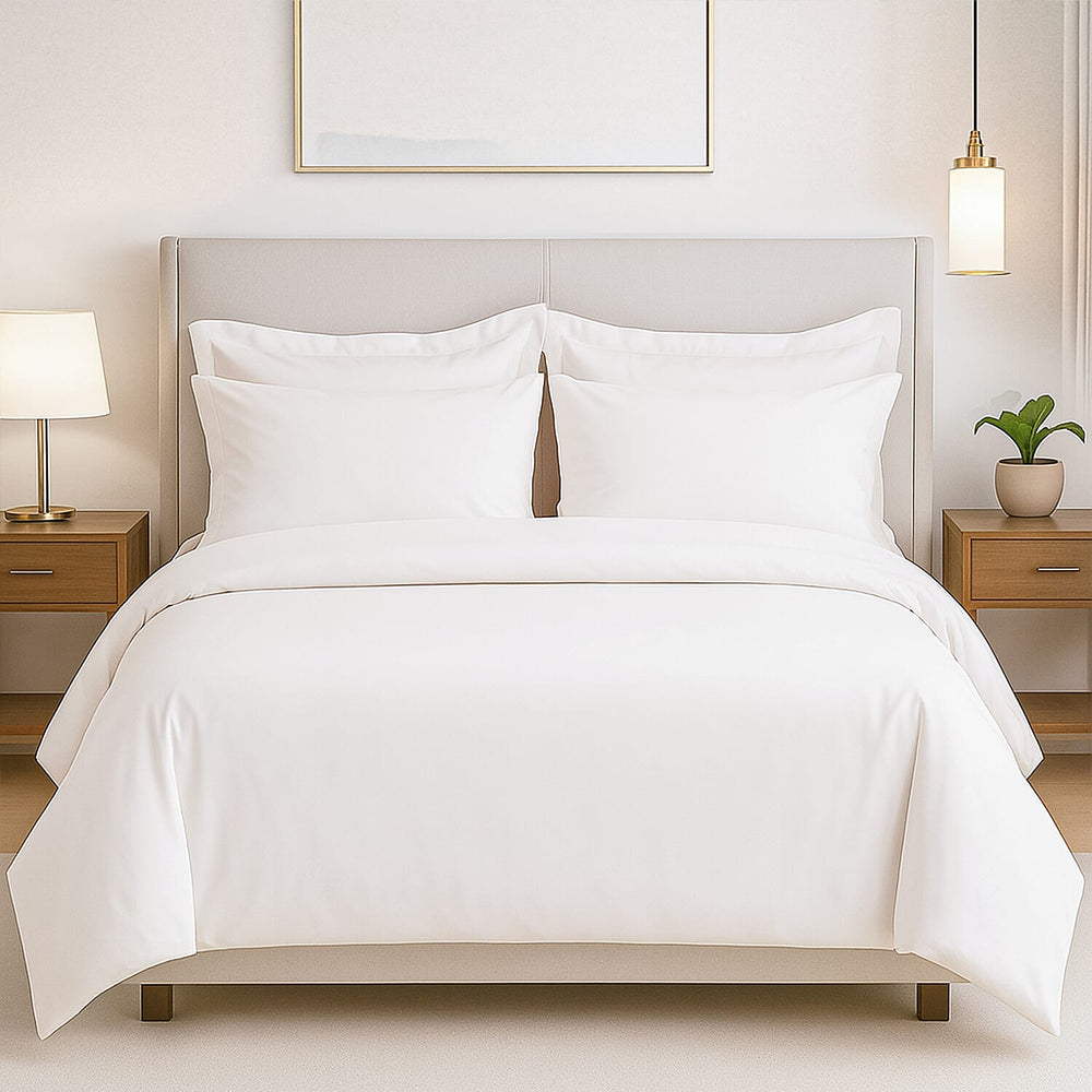 Hush Haven Set of 6 Cotton Solid Colour Duvet Cover Set- 2 Pillowcases, 1 Duvet Cover - 1 Fitted Sheet (Size 200x200cm) - Off White