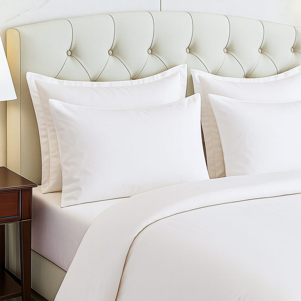 Hush Haven Set of 6 Cotton Solid Colour Duvet Cover Set- 2 Pillowcases, 1 Duvet Cover - 1 Fitted Sheet (Size 200x200cm) - Off White