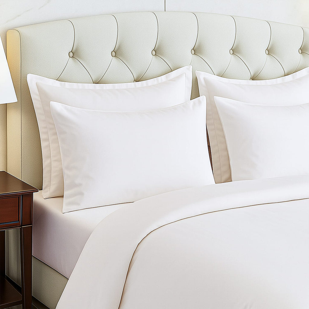 Hush Haven Set of 6 Cotton Solid Colour Duvet Cover Set- 2 Pillowcases, 1 Duvet Cover - 1 Fitted Sheet (Size 200x200cm) - Off White