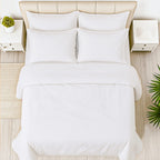 Hush Haven Set of 6 Cotton Solid Colour Duvet Cover Set- 2 Pillowcases, 1 Duvet Cover - 1 Fitted Sheet (Size 200x200cm) - Off White