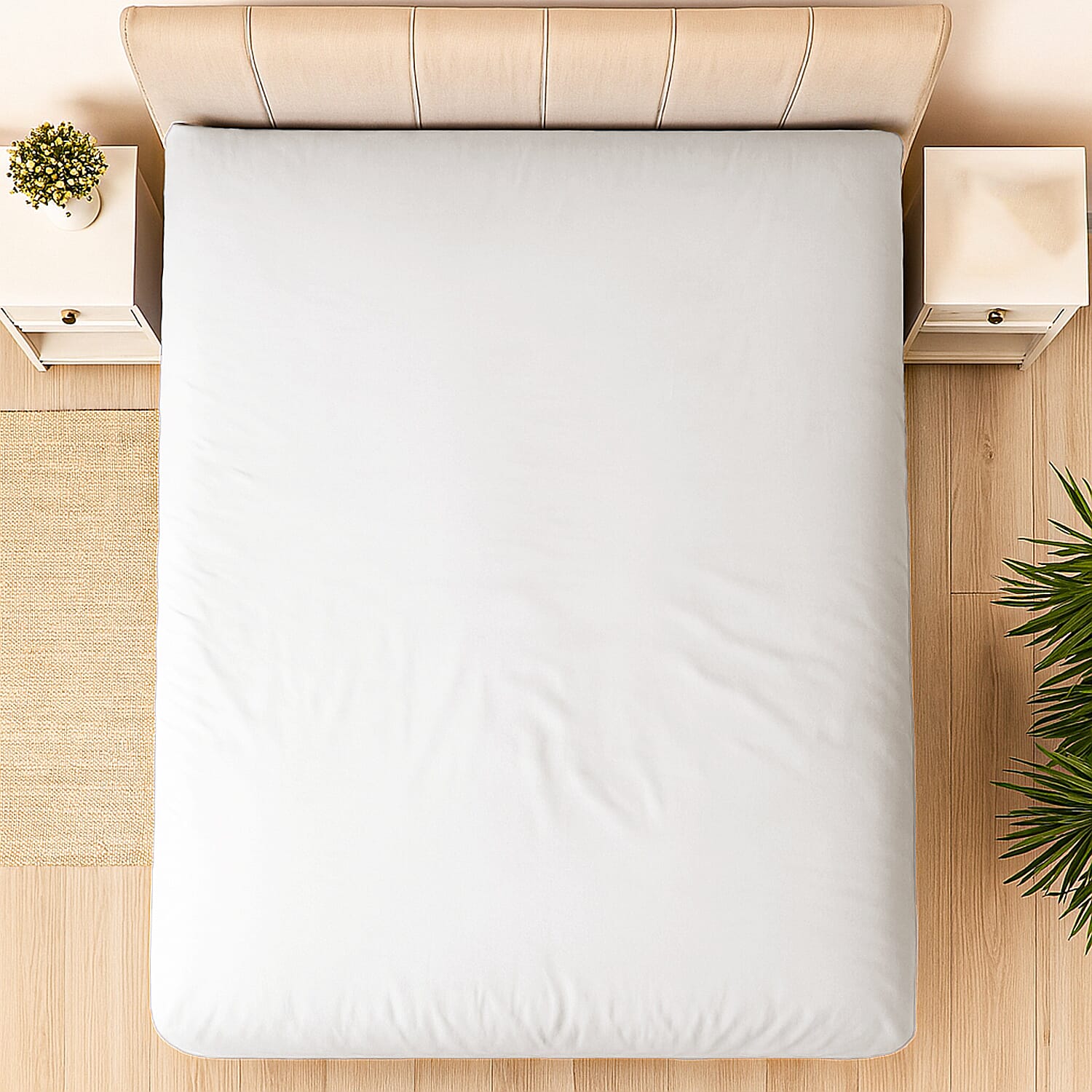 Hush Haven Set of 6 Cotton Solid Colour Duvet Cover Set- 2 Pillowcases, 1 Duvet Cover - 1 Fitted Sheet (Size 200x200cm) - Off White
