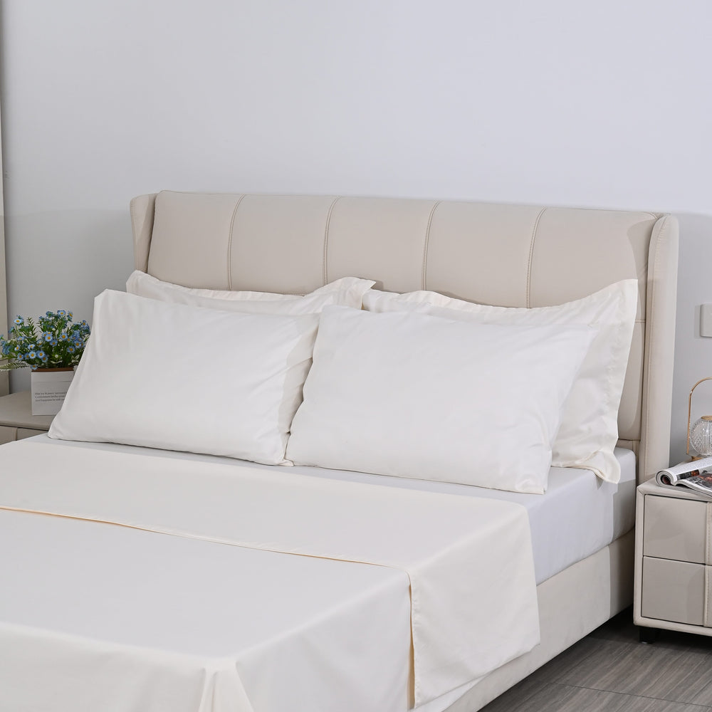 Hush Haven Set of 6 Cotton Solid Colour Duvet Cover Set- 2 Pillowcases, 1 Duvet Cover - 1 Fitted Sheet (Size 200x200cm) - Off White