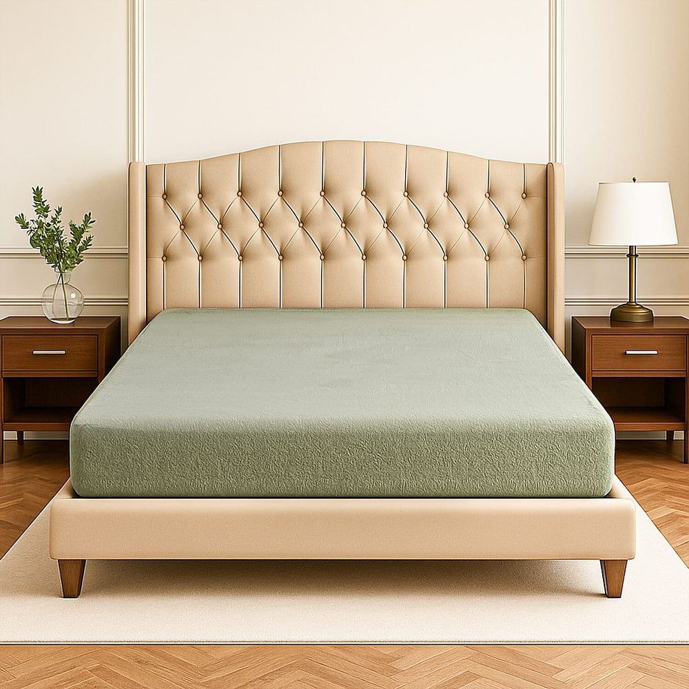 Hush Haven 4 Piece Luxury Teddy Fleece Duvet Cover Set - Inc. 1 Duvet Cover, 1 Fitted Sheet with 2 Pillowcases (Double) - Green