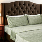 Hush Haven 4 Piece Luxury Teddy Fleece Duvet Cover Set - Inc. 1 Duvet Cover, 1 Fitted Sheet with 2 Pillowcases (Double) - Green