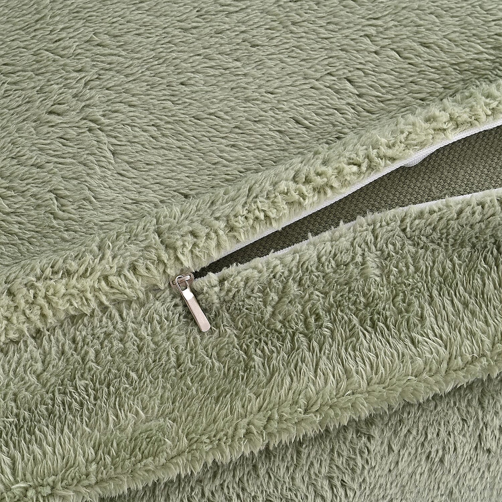 Hush Haven 4 Piece Luxury Teddy Fleece Duvet Cover Set - Inc. 1 Duvet Cover, 1 Fitted Sheet with 2 Pillowcases (Double) - Green