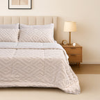 Hush Haven Super Soft Teddy Fleece 6-Piece Comforter Set - Inc. 2 Taffeta Jacquard - 2 Crystal Velvet Pillowcases, Fitted Sheet and a Comforter (Double) - White