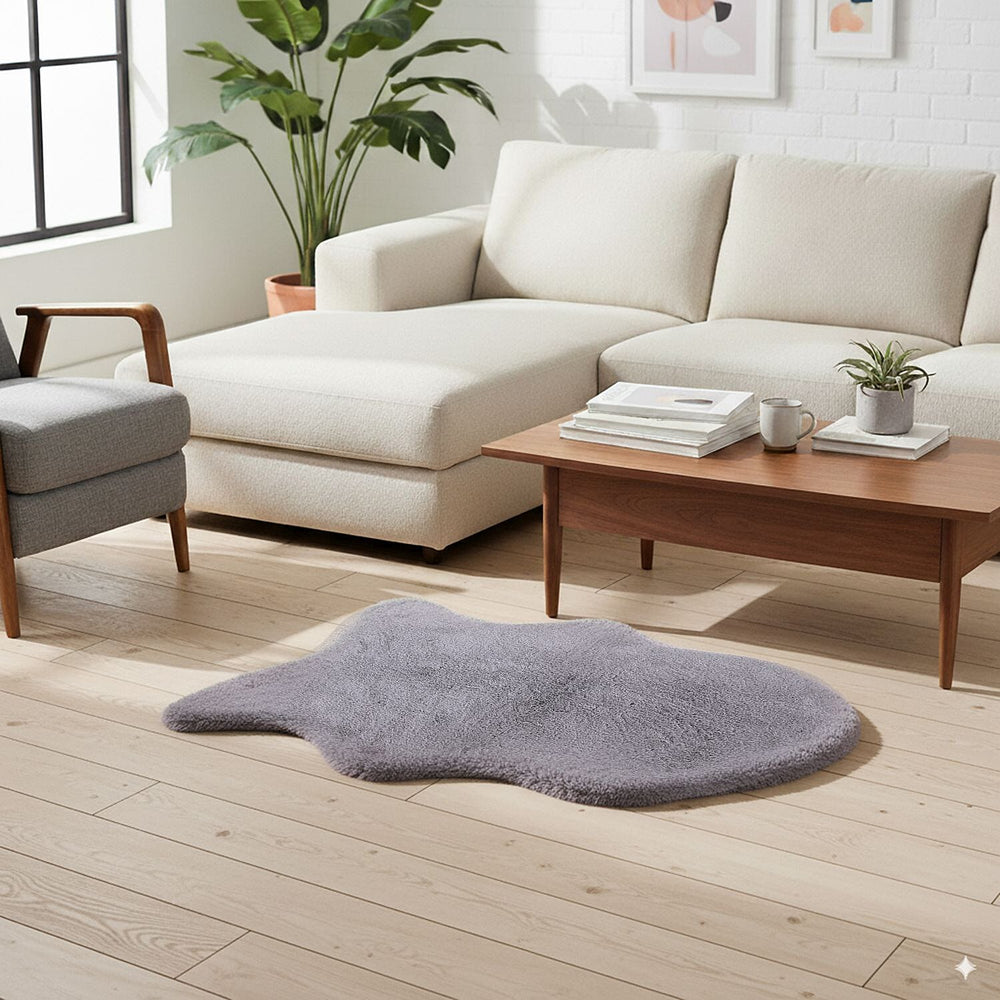 HUSH HAVEN Cosy Faux Fur Accent Rug (90 x 60 cm) - Grey