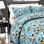 Hush Heaven 3-Piece Floral Print Duvet Set with Pillow Covers - Storage Bag (Size King) - Blue