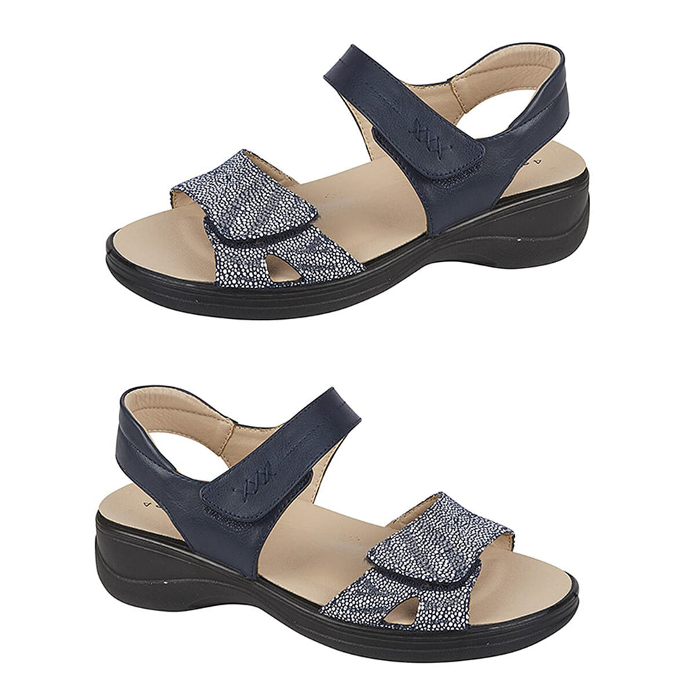 ShoeTree Comfort-IRIS Low Wedge Wide Fitting Sandal (Size 3) - Navy