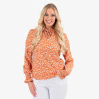Frill Collar Long Sleeve Printed Top (Size - 8) - Orange