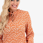 Frill Collar Long Sleeve Printed Top (Size - 8) - Orange