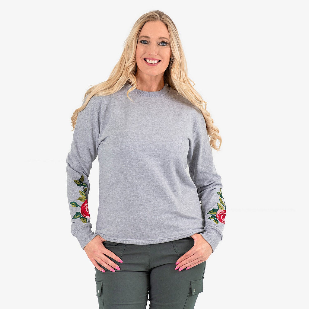Ladies Cotton Embroidery Sleeves Sweatshirt (Size L) - Grey