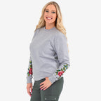 Ladies Cotton Embroidery Sleeves Sweatshirt (Size L) - Grey