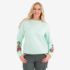 Women’s Cotton Sweatshirt with Floral Embroidered Sleeves