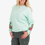 Women’s Cotton Sweatshirt with Floral Embroidered Sleeves