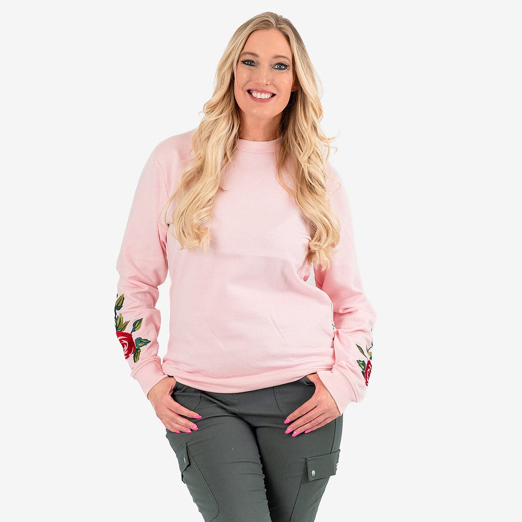 Women’s Cotton Sweatshirt with Floral Embroidered Sleeves