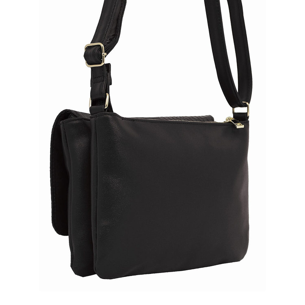 Leatherette Snake Skin Pattern Crossbody Bag - Black