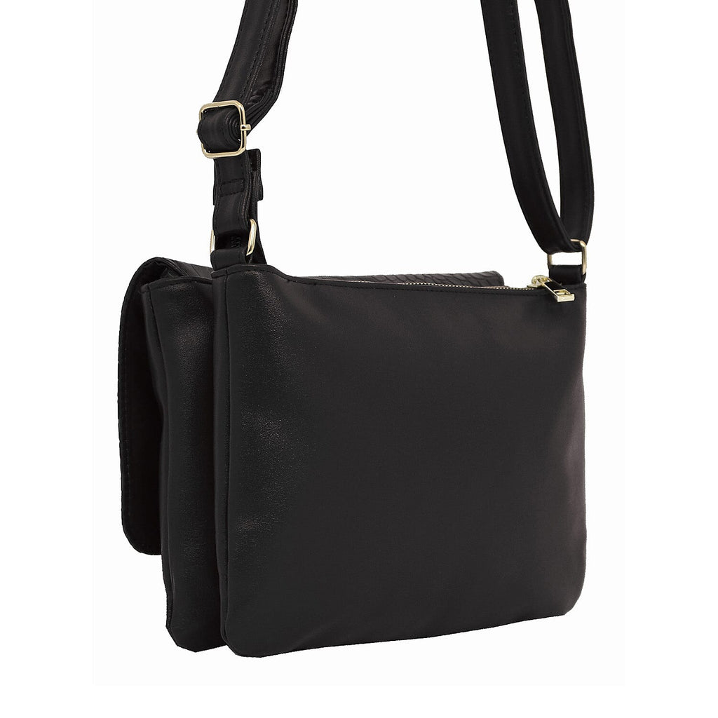 Leatherette Snake Skin Pattern Crossbody Bag - Black