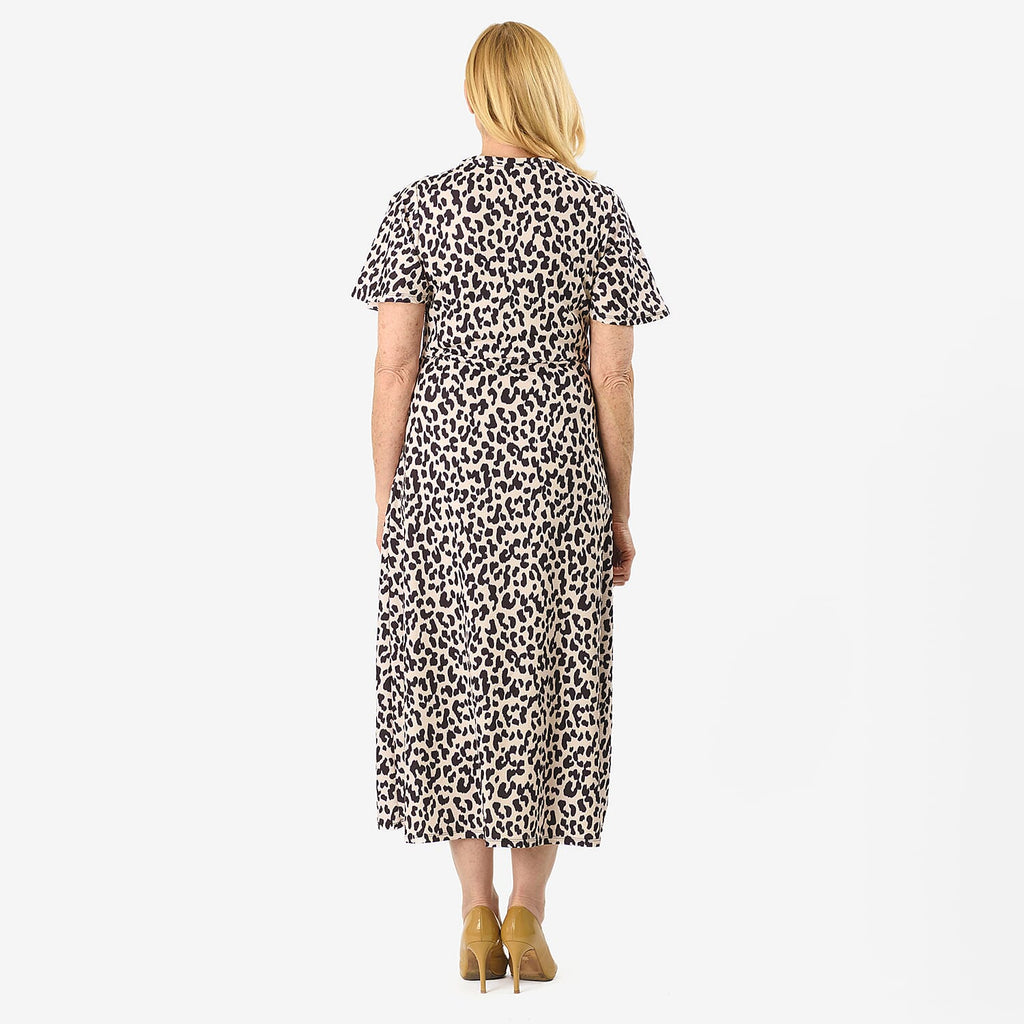 Leopard Print Textured Dress (Size - 22) - Beige