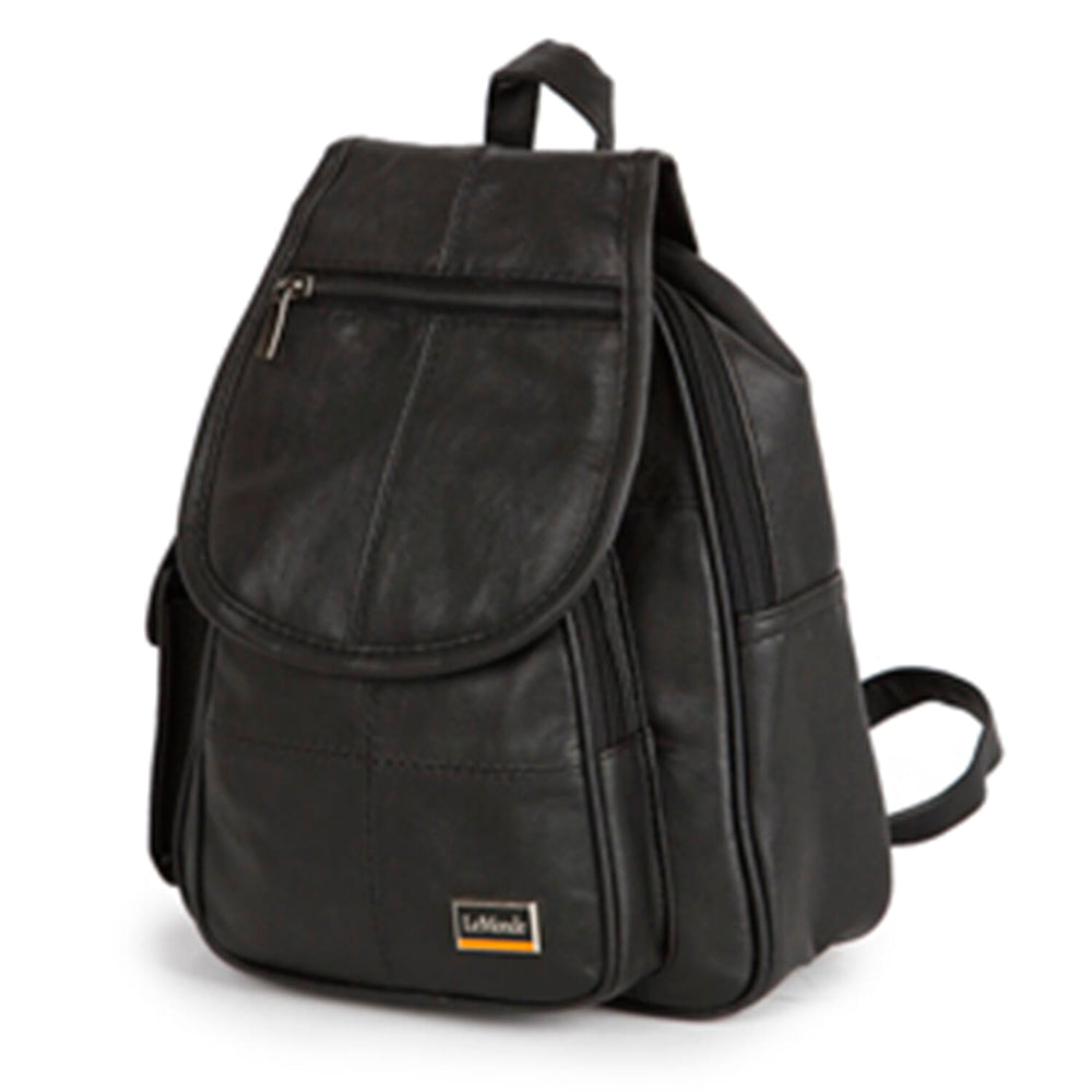 Genuine Leather Front Flap Backpack - Black