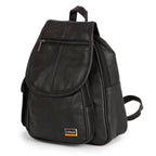 Genuine Leather Front Flap Backpack - Black