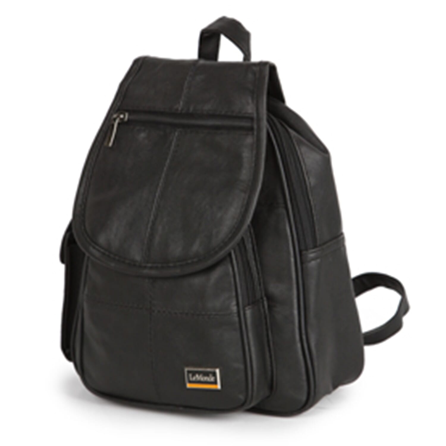 Genuine Leather Front Flap Backpack - Black
