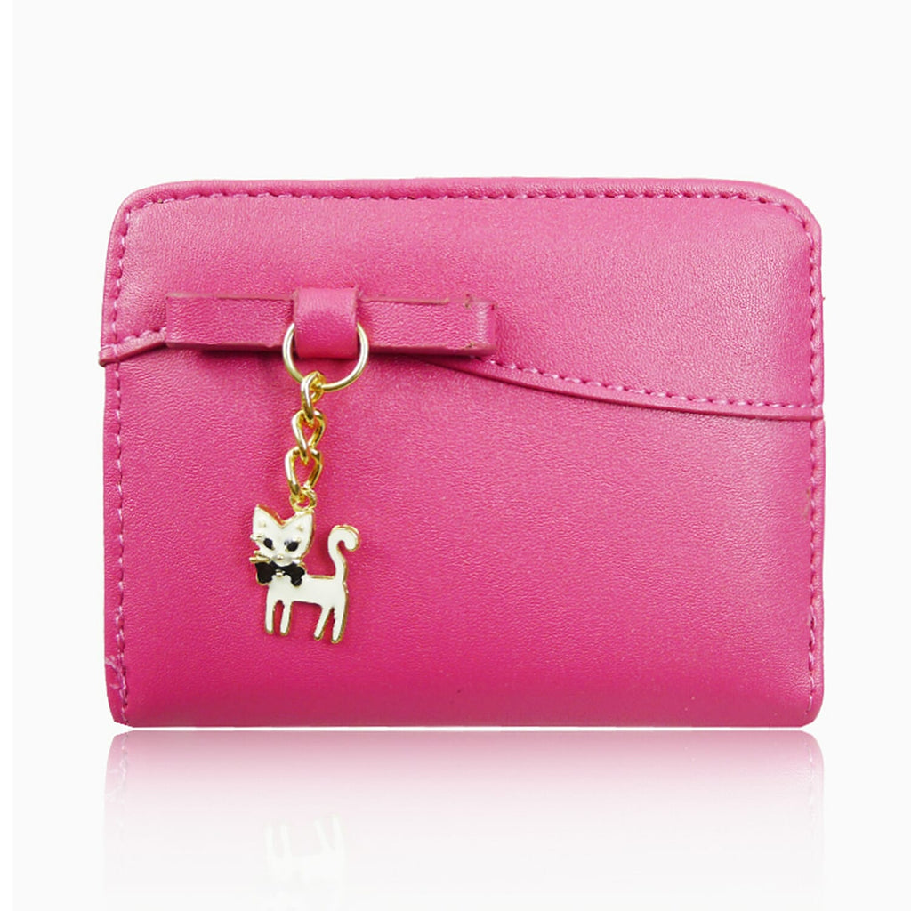 Leatherette Cat Small Purse - Fuchsia