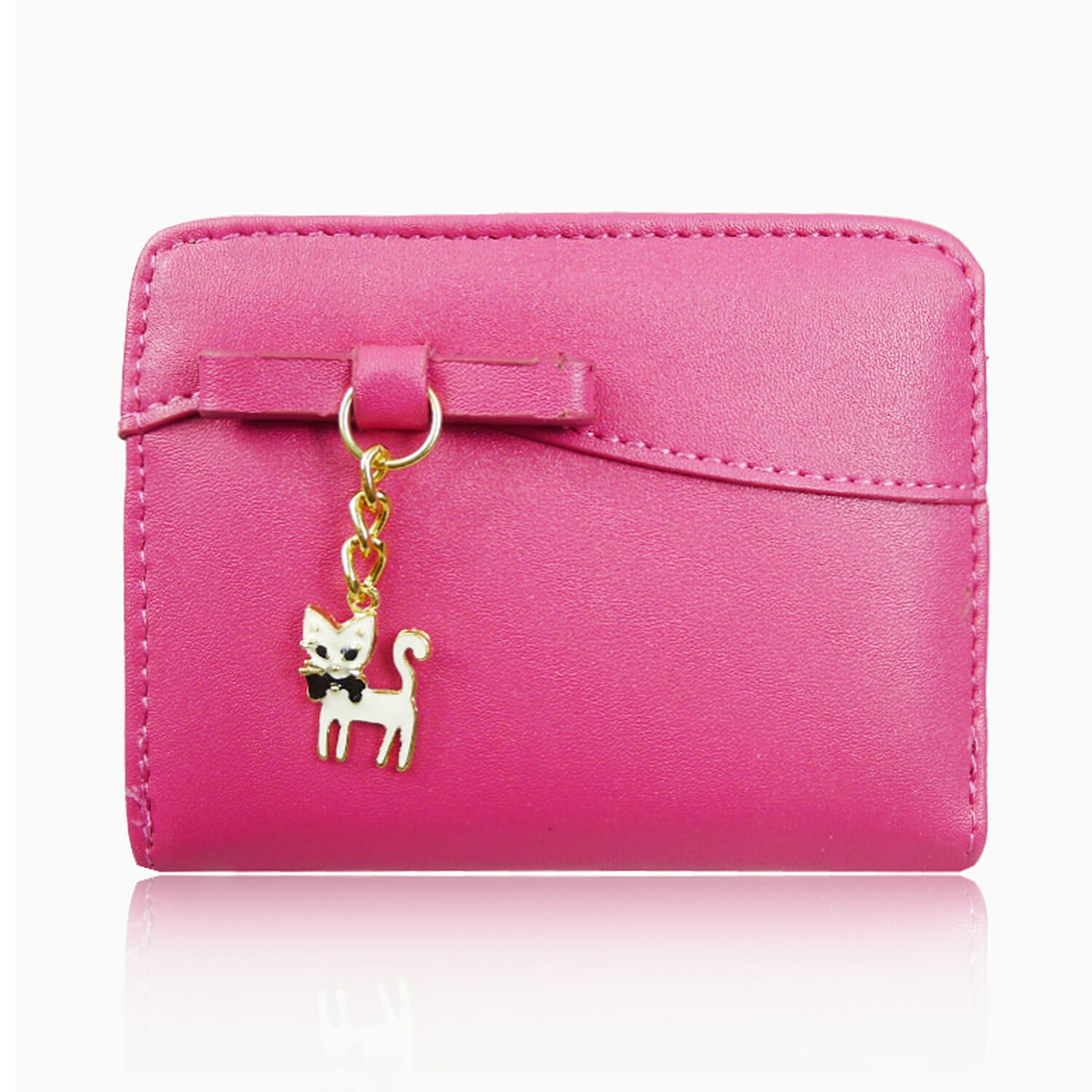 Leatherette Cat Small Purse - Fuchsia