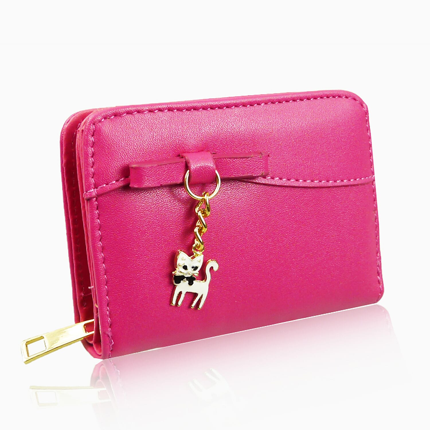 Leatherette Cat Small Purse - Fuchsia