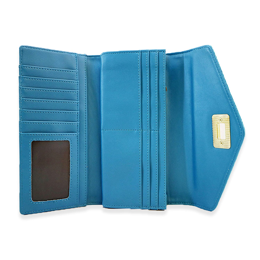Leatherette Stitched Envelope Purse - Blue
