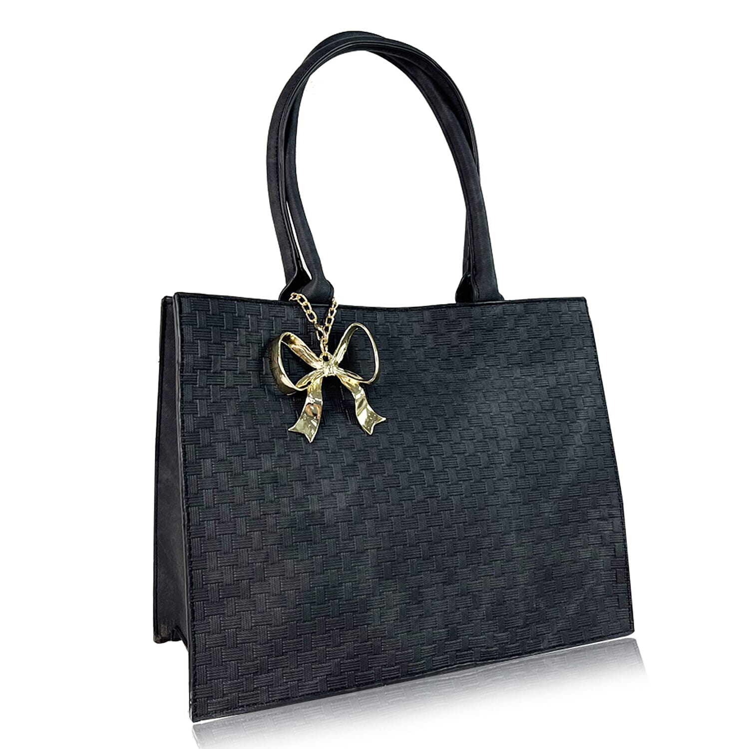 Talia Midi Tote Bag With Chunky Gold Bow - Black