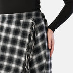 Check Pattern Asymmetric Hem Midi Skirt (Size M) - Black