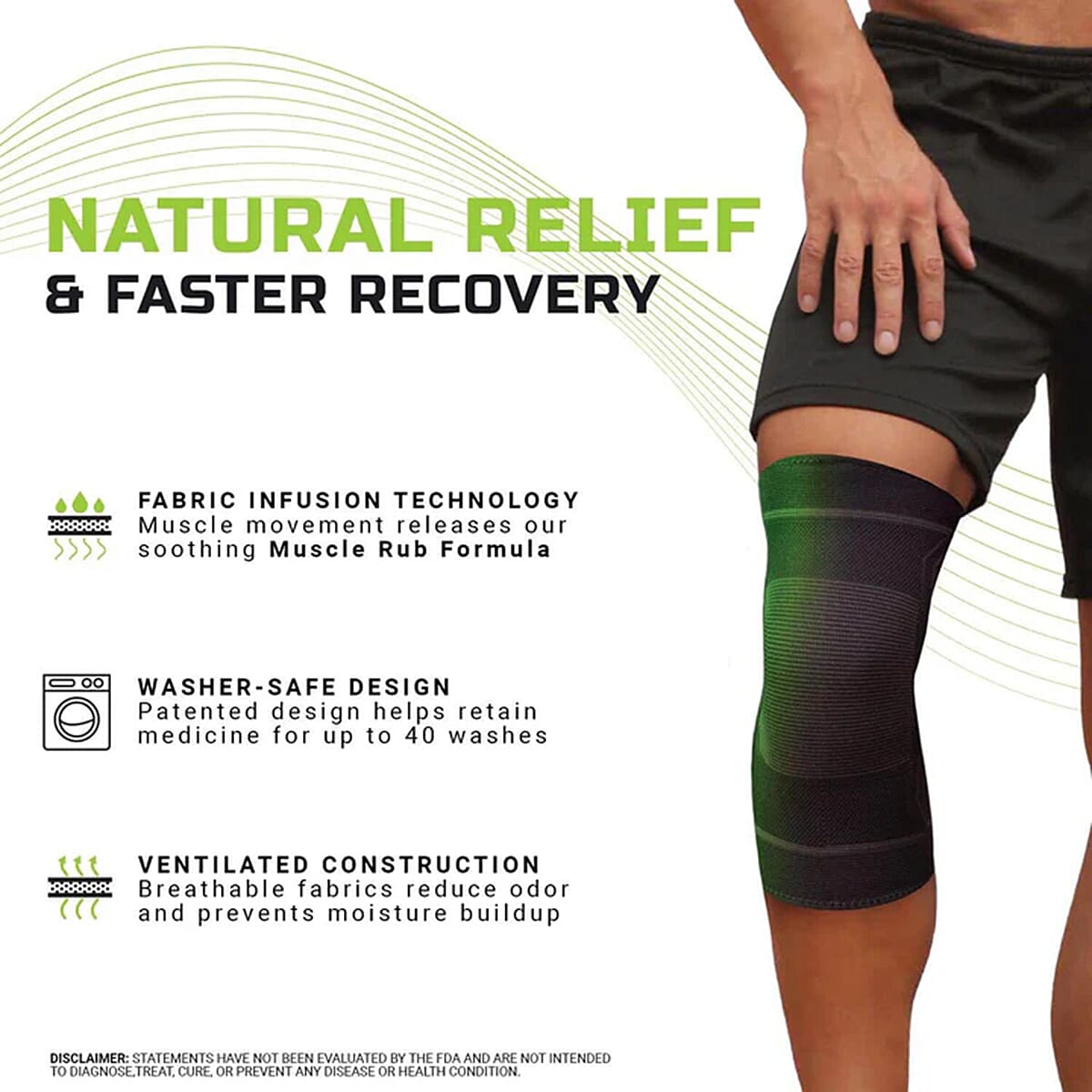 Green Drop Knee Compression Sleeve (Size - L-XL, 40-48cm) - Black