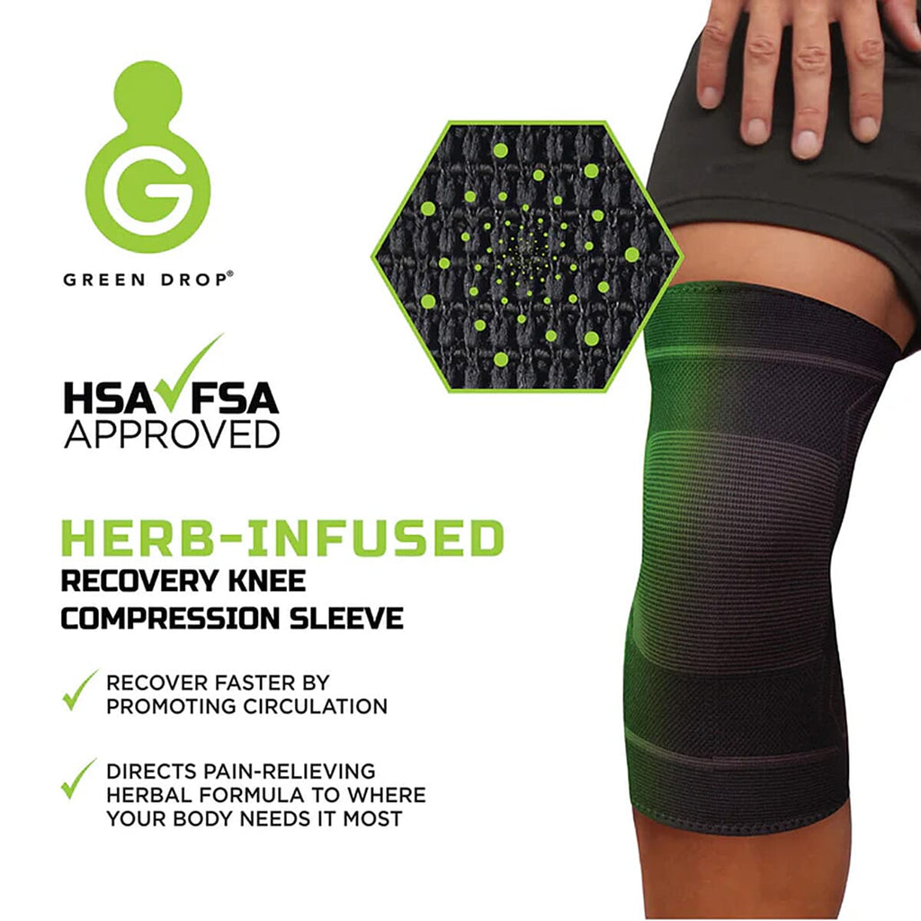 Green Drop Knee Compression Sleeve (Size - L-XL, 40-48cm) - Black