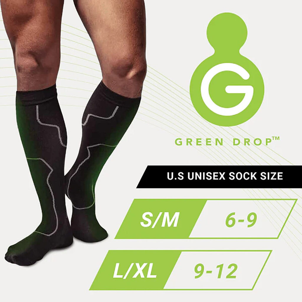 Green Drop Compression Socks (Size - L-XL, 6-9) - Black