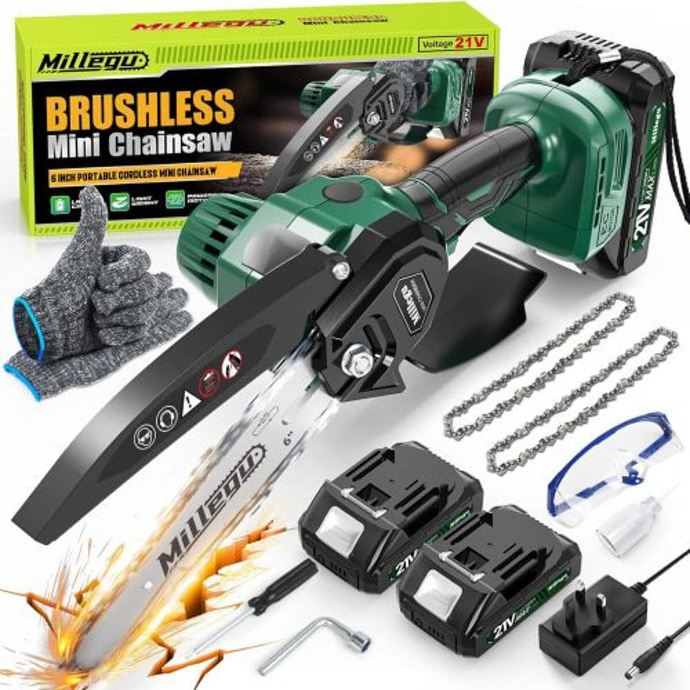 6 Inch Brushless Mini Chainsaw with 2 Batteries - 21 Volt