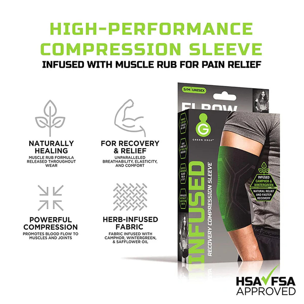 Green Drop Elbow Compression Sleeve (Size - S-M, 20-30cm) - Black