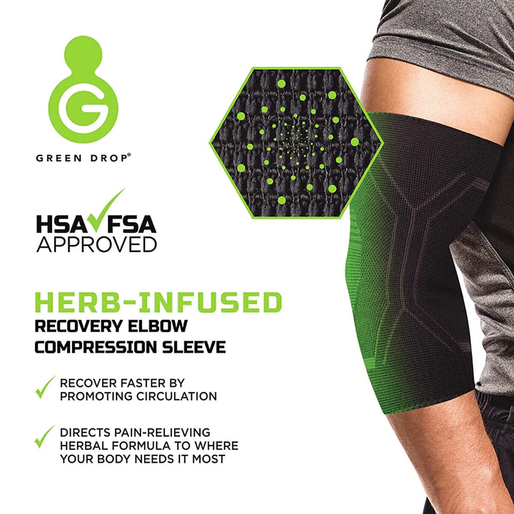 Green Drop Elbow Compression Sleeve (Size - S-M, 20-30cm) - Black