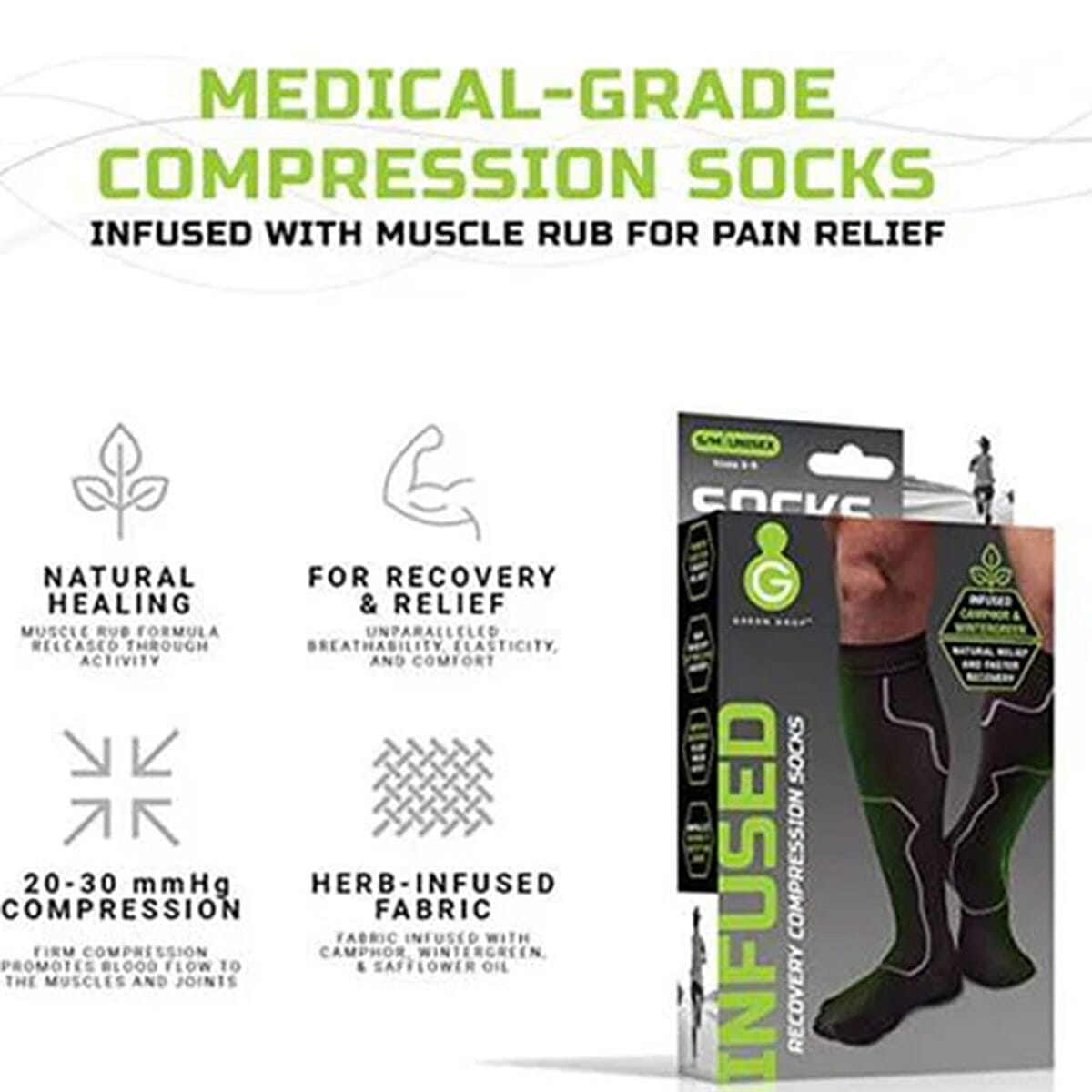Green Drop Compression Socks (Size - S-M, 3-6) - Black